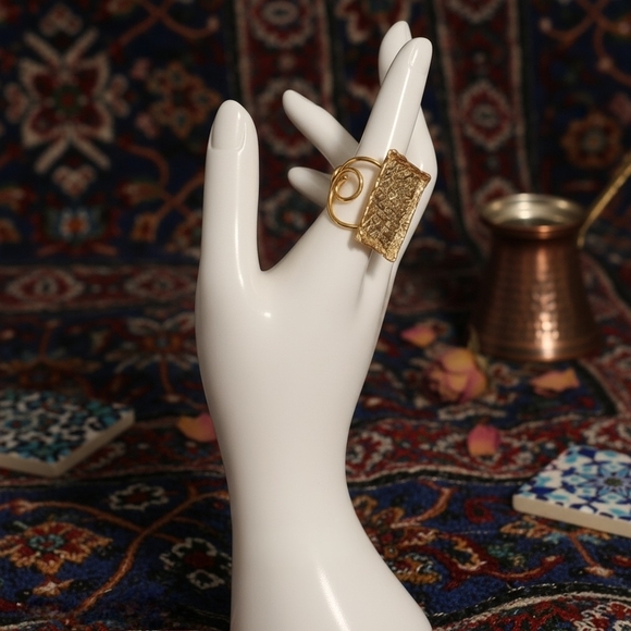 🆕️Turkish Artisan 18K Gold Plated Brass Adjustable Trendy Luxury Cocktail Ring - Picture 9 of 13